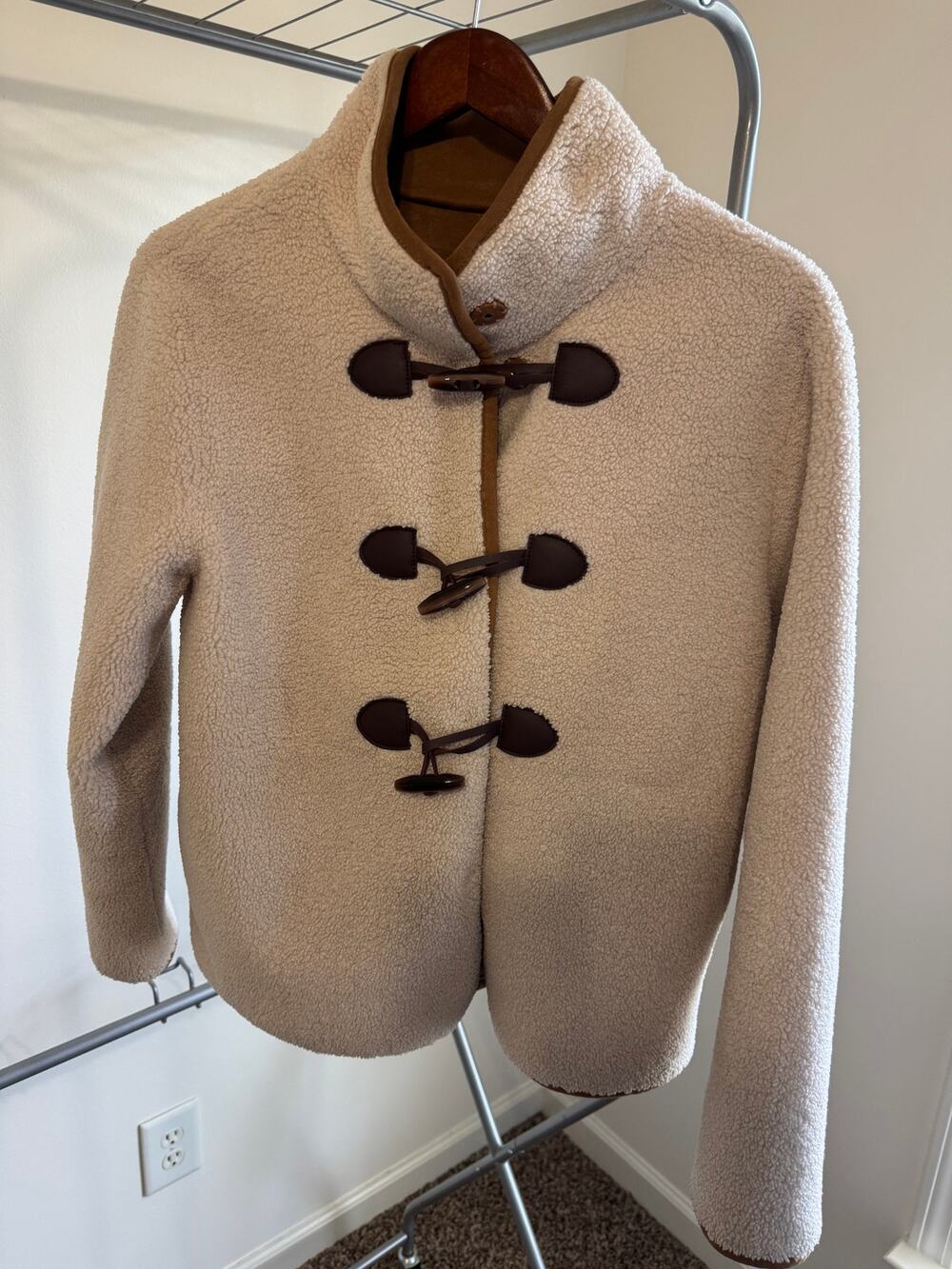 Sam Edelman Teddy Sherpa Fleece Toggle Jacket Cream Camel Women’s Medium